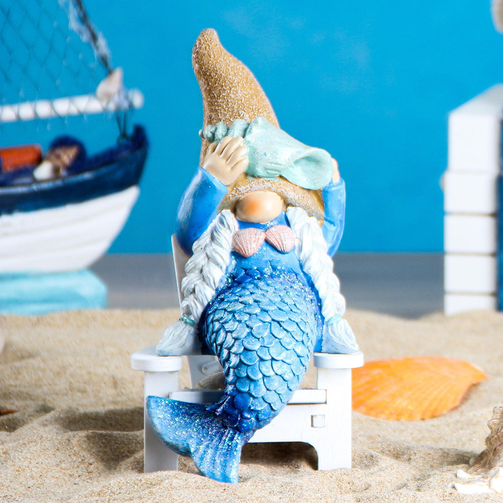 Mermaid Gnome Statue Garden Decor,Beach Gnomes Figurine for Outdoor Indoor