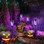 Toodour Solar Torch Flame Lights, 12 Pack Solar Lights Outdoor with Flickering Flame, Waterproof Patio Light Landscape Decoration Lighting for Garden, Lawn, Yard, Outdoor Decorations - Purple