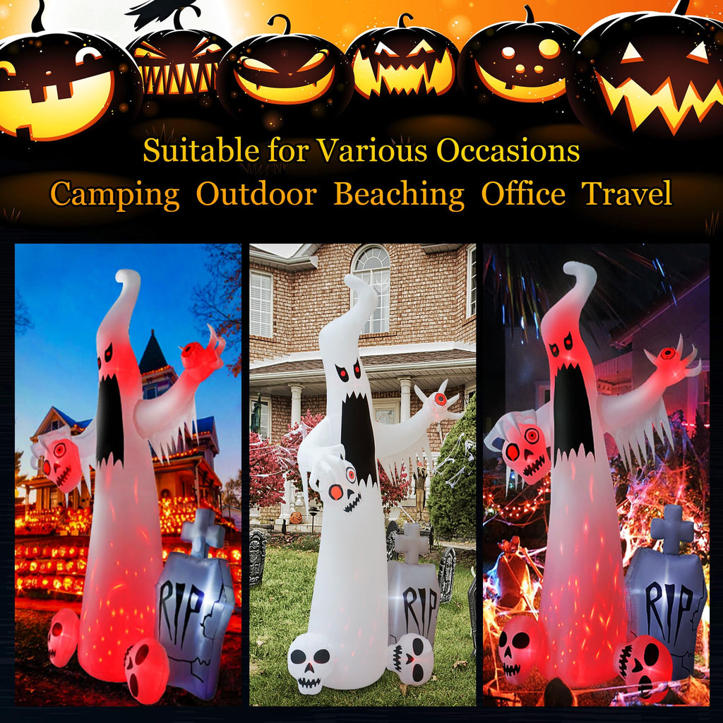 HOPOCO 12 FT Halloween Inflatables Outdoor Decorations Ghost with 3 Skulls
