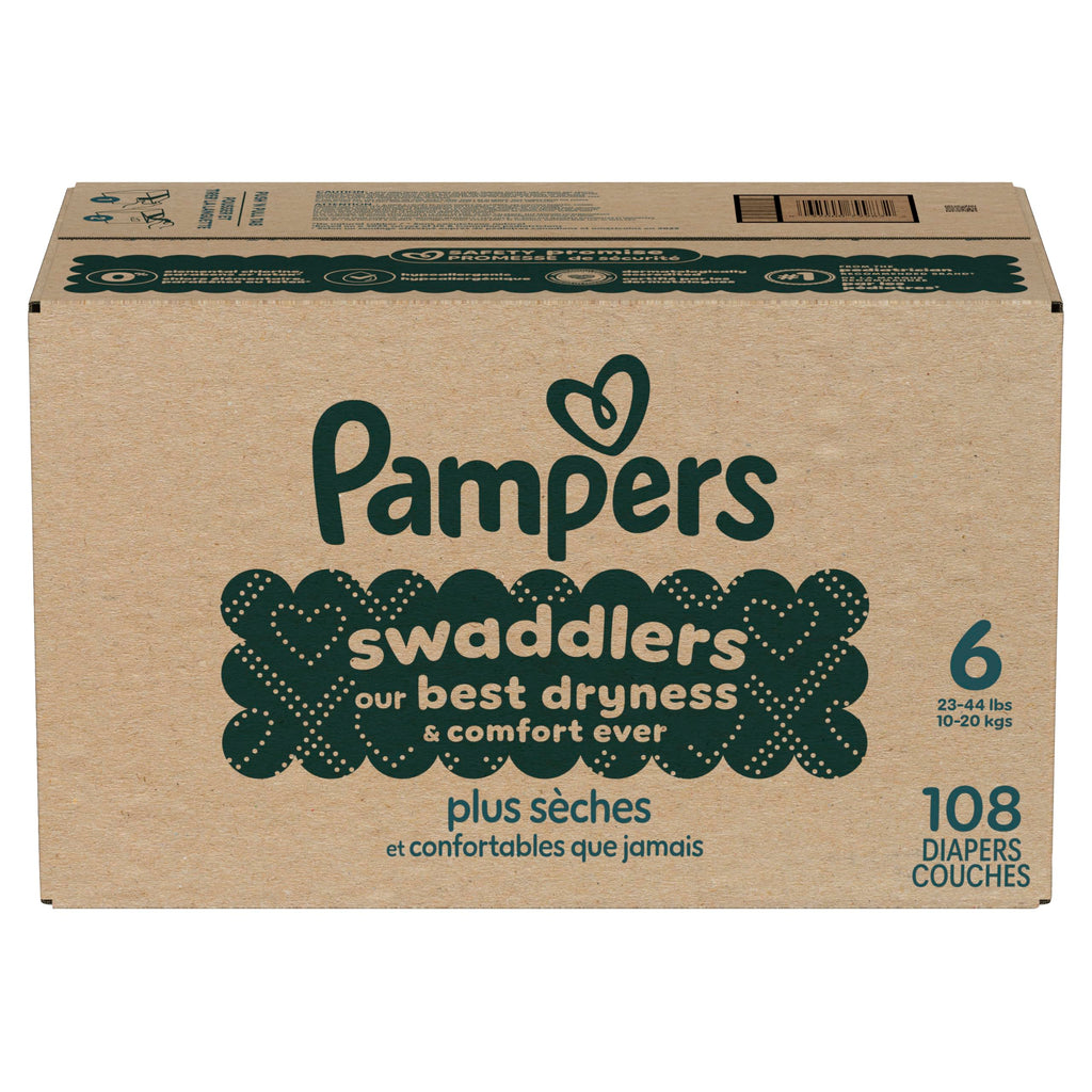 Swaddlers Diapers, Size 6 (23-44 lbs), 108 Count, Absorbent, Keeps Baby Dry and Comfortable, Pediatrician Recommended Skin Safe Disposable Baby Diaper