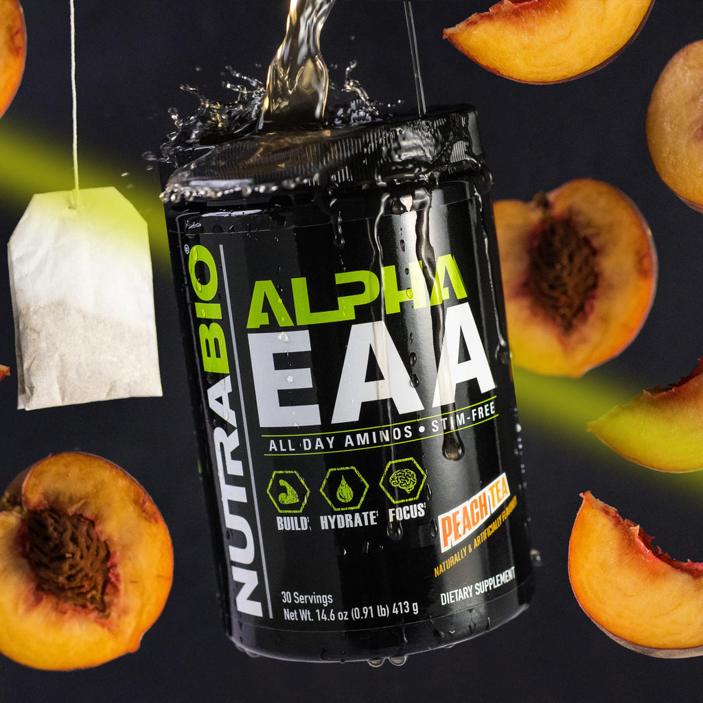 NutraBio Alpha EAA - All-Day Amino Acids for Muscle Growth and Hydration - Essential Amino Acids with Nootropics & Adaptogens- Full Spectrum EAA BCAA Powder - 30 Servings - Peach Tea