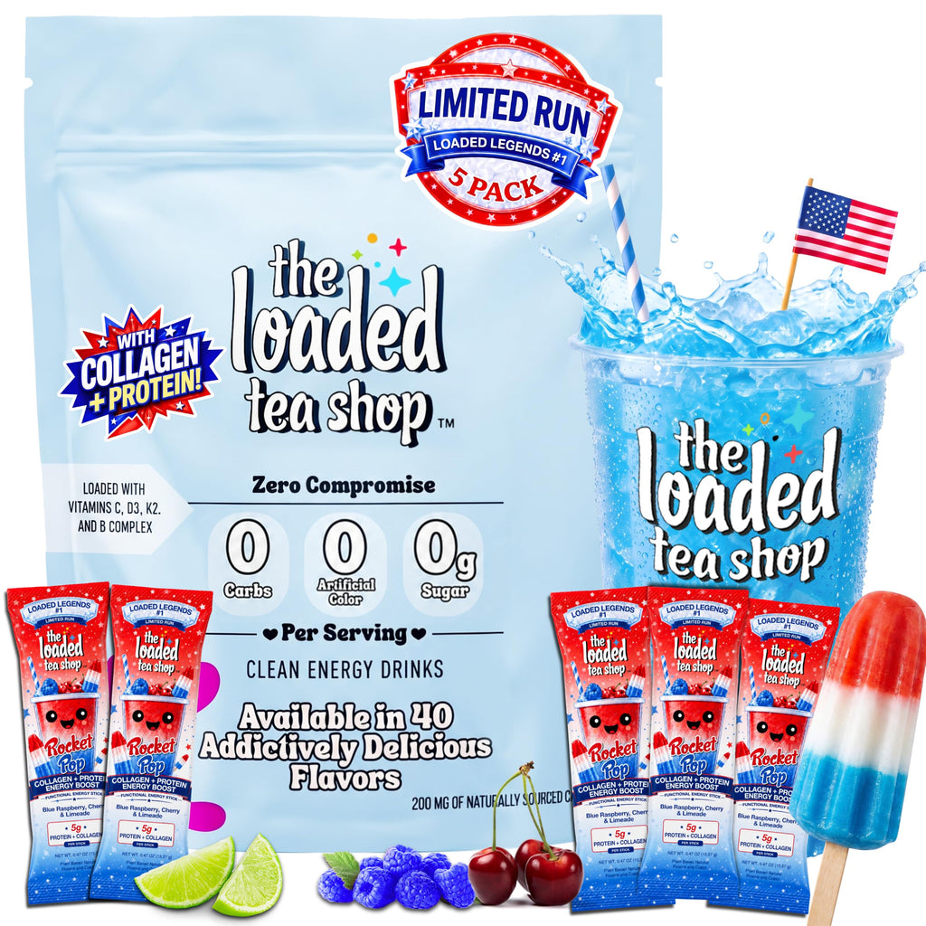 The Loaded Tea Shop Rocket Pop Collagen + Protein Energy Drink Mix, 5ct