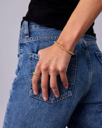 PAVOI Ball Beaded Waterproof Bangle Bracelet for Women, Yellow Gold, 7IN