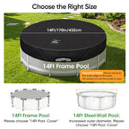 SIHAIAN 14 Ft Round Pool Cover, with Automatic Drain Pool Cover, Patented One-Piece Tensioning System Above Ground Pool Cover, Preventing Waterlogging, Yarn-Dyed Oxford Fabric Solar Pool Cover