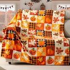 ROMROL Halloween Fleece Throw Blanket Pumpkin Fall Plaid Blanket 50x60