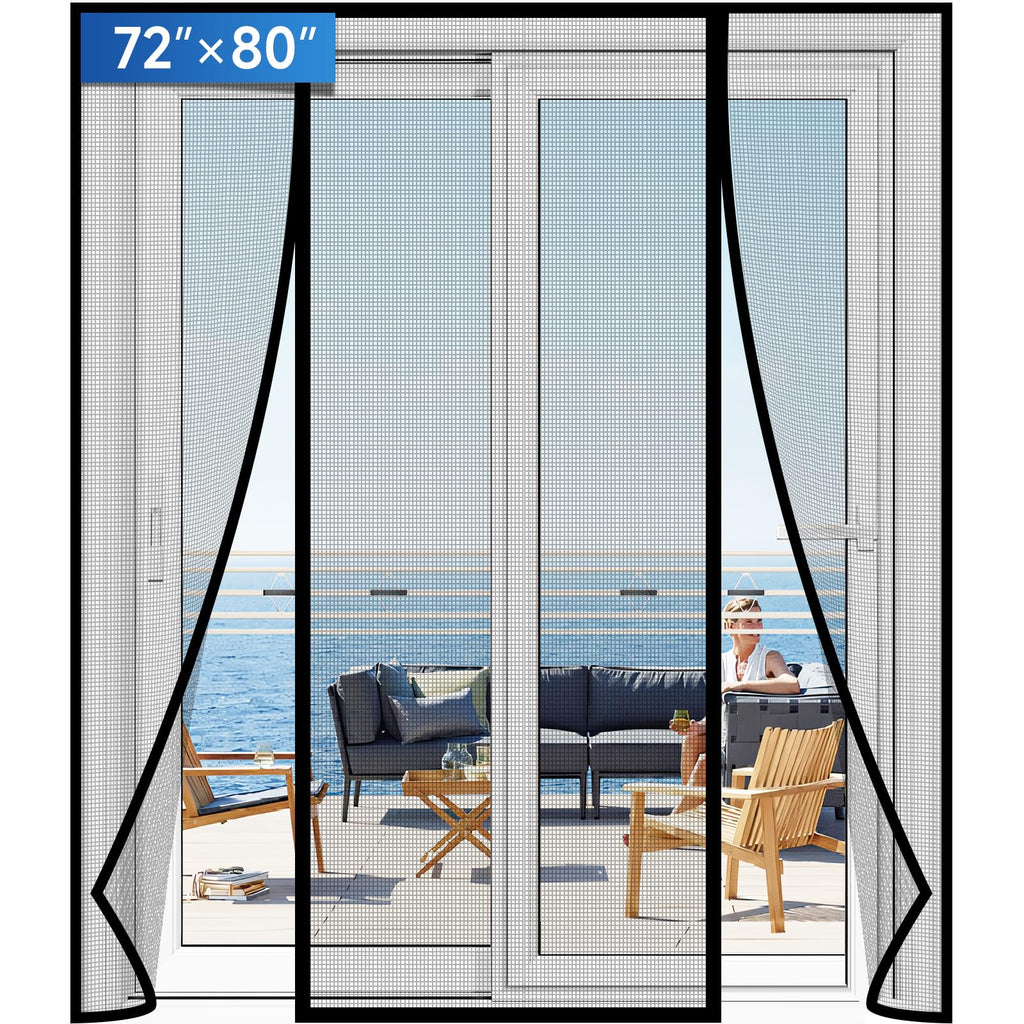 LONGEAS Magnetic Screen Door Upgraded PET Mesh Stronger Than Fiberglass and Polyester,Hands Free,Keeps Bugs Out,Pet & Kid Friendly,Suitable for Sliding Door,Large Patio Door and French Door-72''x80''