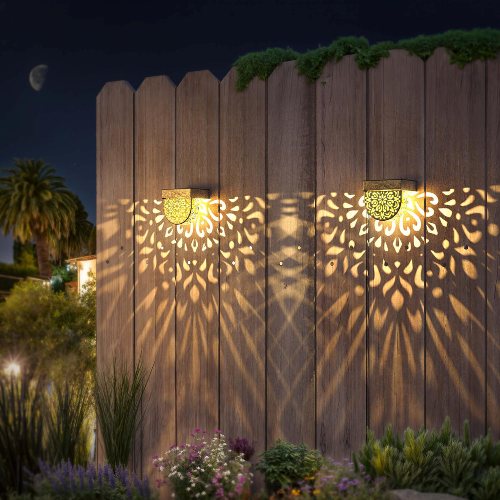 EKQ Solar Fence Lights 6 Pack Solar Step Lights Outdoor Waterproof LED Solar Powered Wall Lights Outdoor Decorations Warm Yellow Light Decorative Lighting for, Front Door, Backyard (Gold)