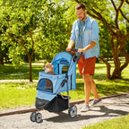 ZENY Foldable Pet Stroller, Cat/Dog Stroller with 3 Wheel, Pet Strolling Cart, Dog Travel Carrier with Storage Basket + Cup Holder (Blue)