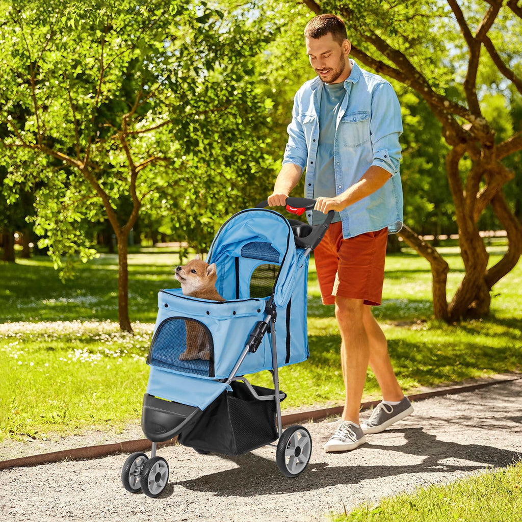 LEMY Pet Stroller,3 Wheels Dog Cat Stroller for Small Medium Dog Cats Carrier Jogger Travel Foldable Puppy with Storage Basket and Cup Holder(Blue)