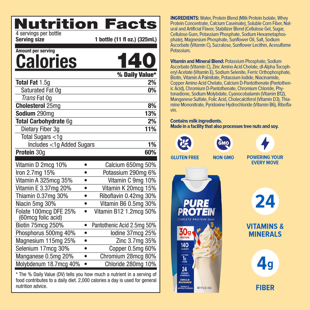 Pure Protein Vanilla Protein Shake, 30g Complete Protein, 12 Ct