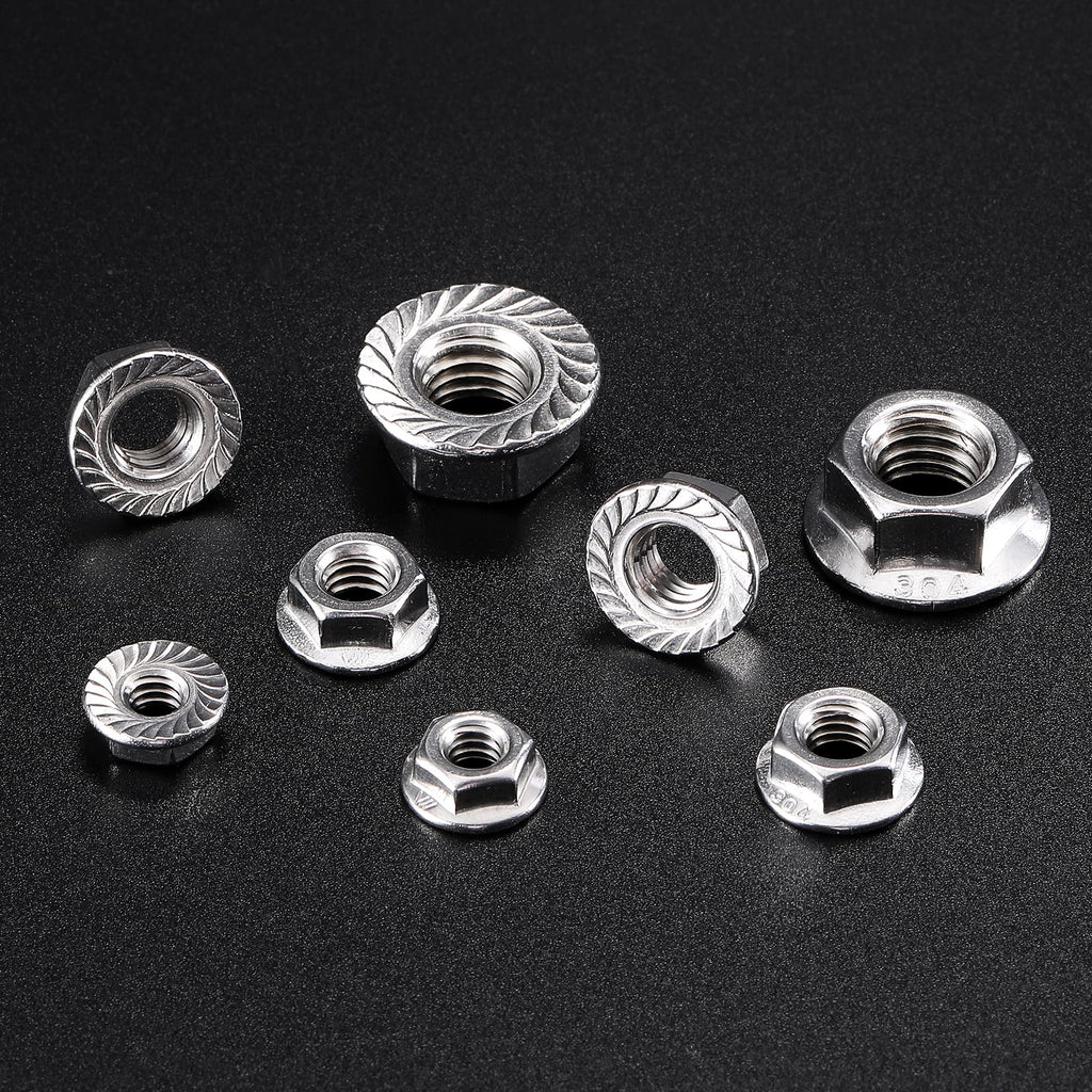 1/4-20 Serrated Flange Hex Lock Nuts 100Pcs 304 Stainless Steel 18-8, Full Thread, Hex Drive, Bright Finish by SG TZH