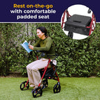Drive Medical 795BU Duet Folding Transport Wheelchair and Rollator Walker, Burgundy
