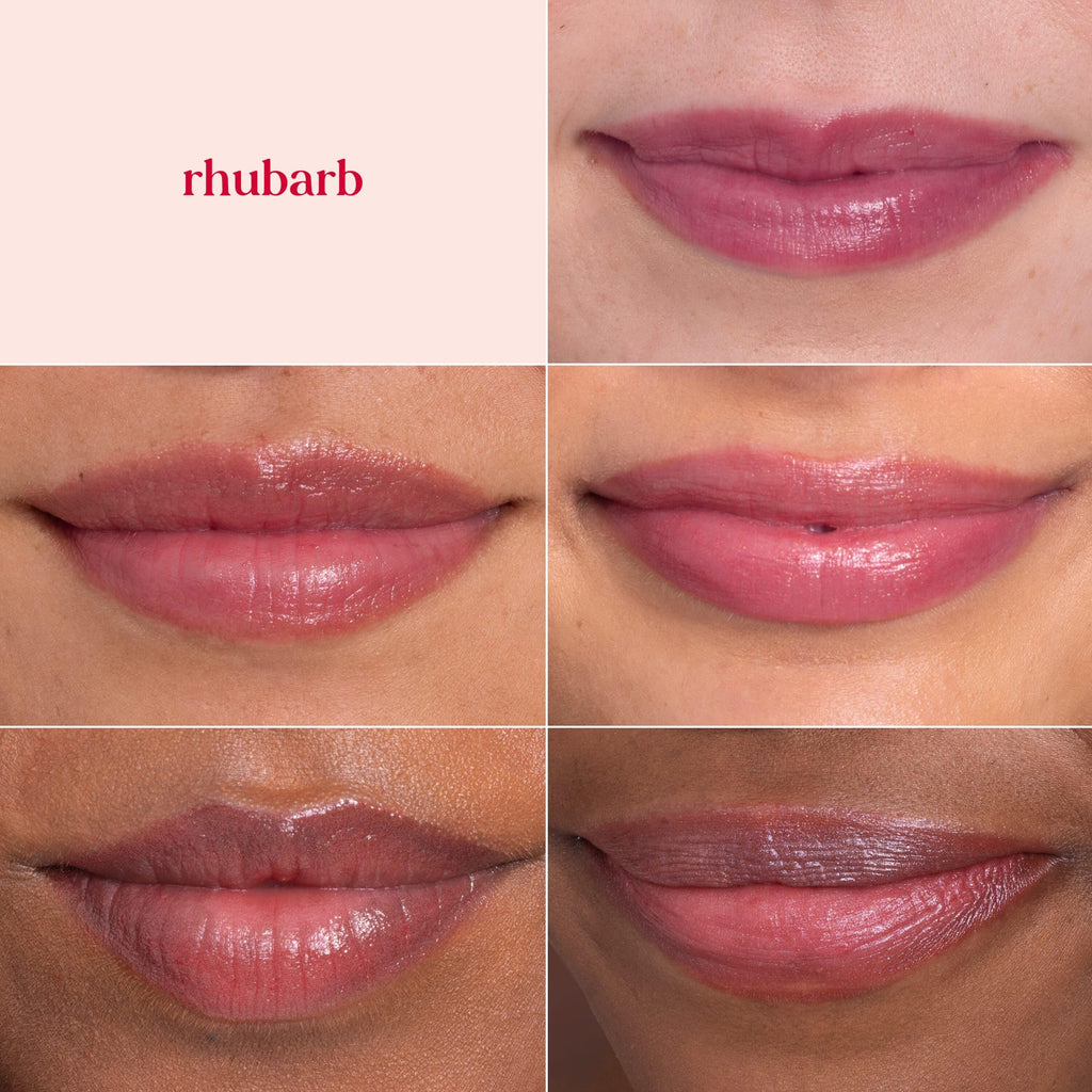Burt's Bees Shimmer Lip Tint Set, Tinted Lip Balm Stick, Moisturizing for All Day Hydration with Natural Origin Glowy Pigmented Finish & Buildable Color, Rhubarb (4-Pack)