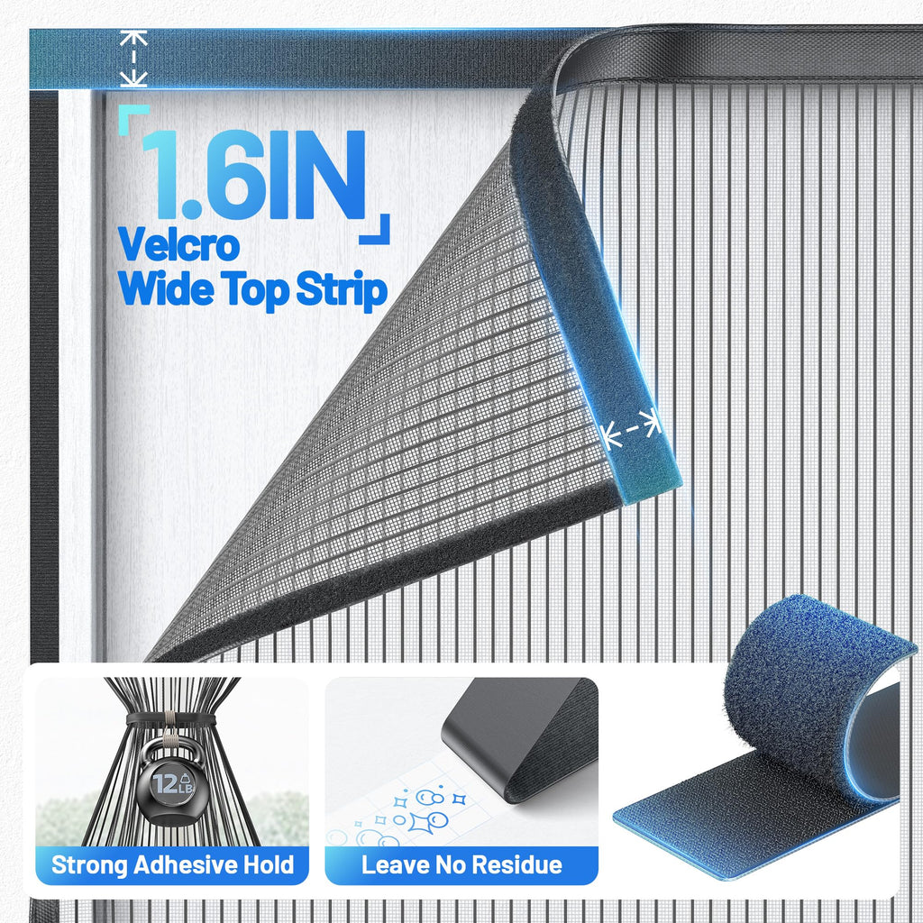 Heavy Duty Magnetic Screen Door Mesh - Auto-Sealing Hand-Free Door Net Screen with 50 Magnets, Pet & Kid Friendly, PET Fine Mesh Doors Screens Keep Bugs & Mosquitos Out Fits Front Doors Size 32” x 80”