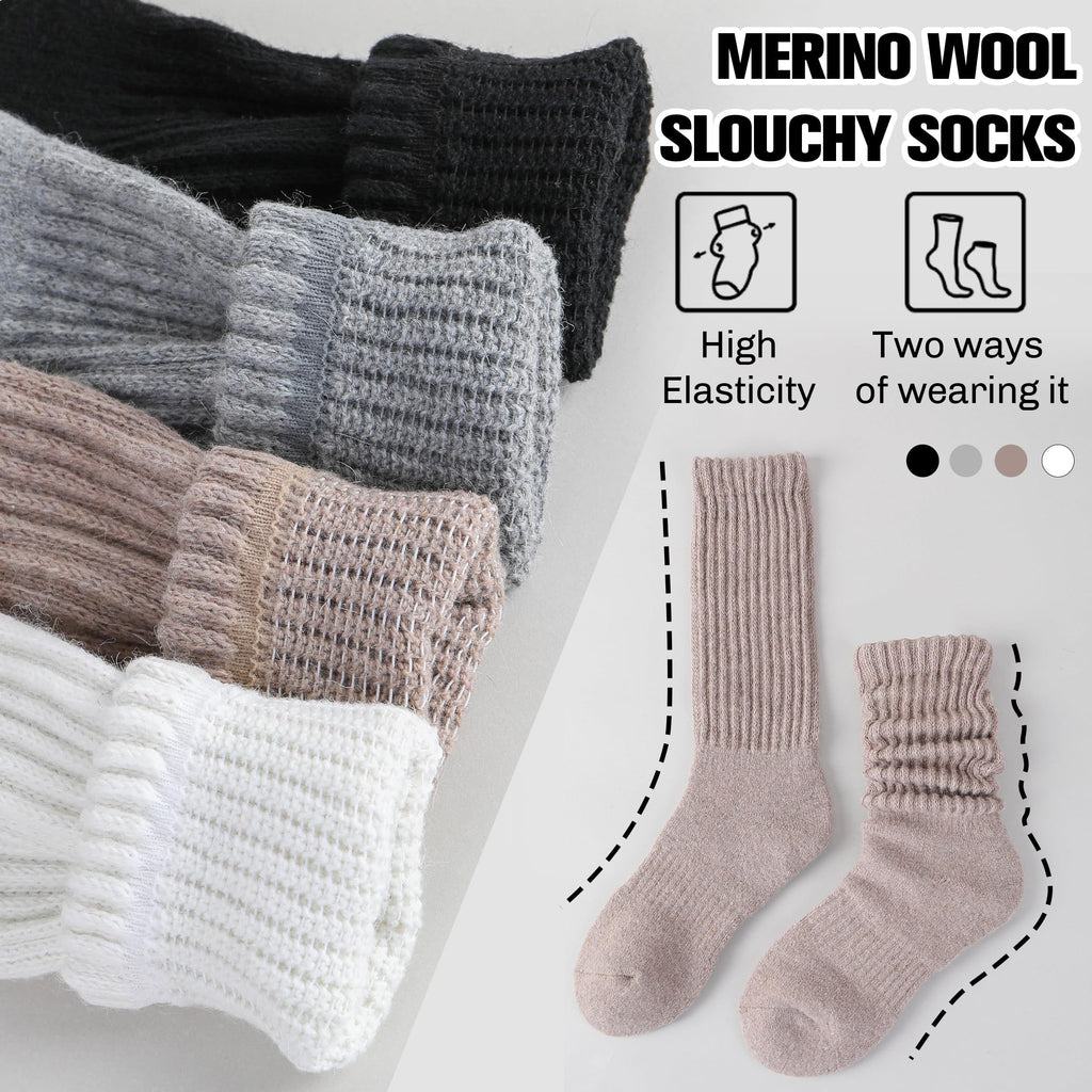 EBMORE Womens Merino Wool Slouchy Boot Socks Thermal Warm Winter Thick Scrunch Slouch Cozy Crew Gifts Socks 4 Pairs Stocking Stuffers(Black/khaki/Grey/White,M)