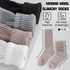 EBMORE Womens Merino Wool Slouchy Boot Socks Thermal Warm Winter Thick Scrunch Slouch Cozy Crew Gifts Socks 4 Pairs Stocking Stuffers(Black/khaki/Grey/White,M)