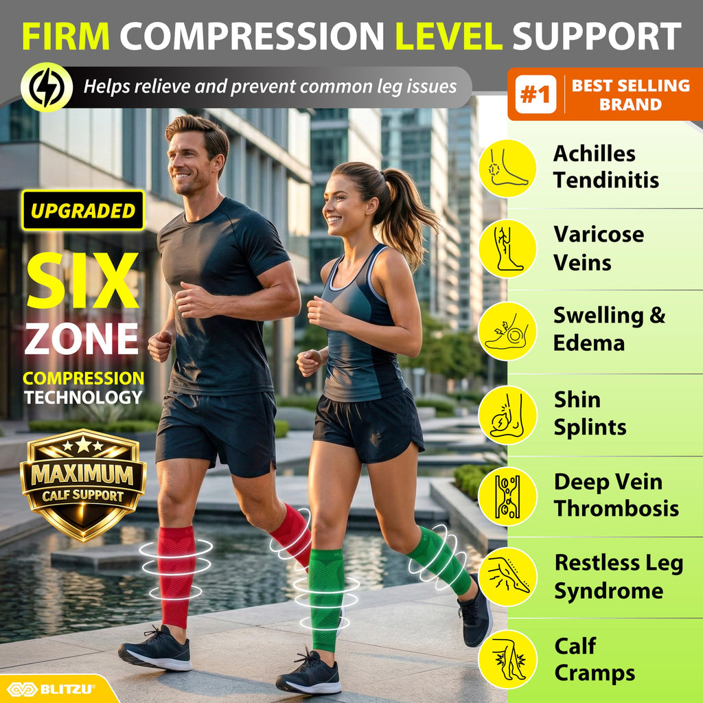 BLITZU Calf Compression Sleeves for Men and Women. Footless Compression Socks Support for Varicose Vein, Nursing, Running. Leg Sleeve Brace for Shin Splints, Pain Relief & Reduces Swelling Green L-XL