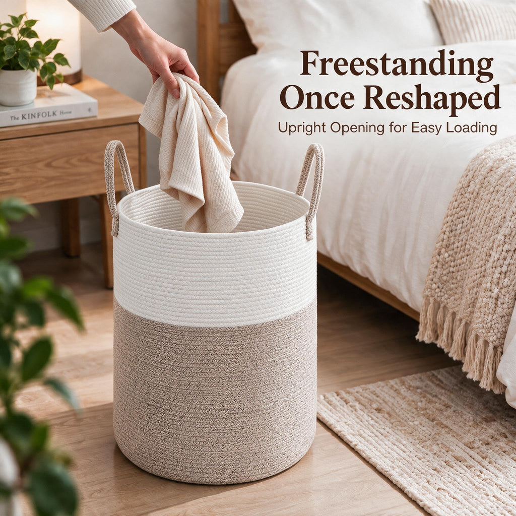 JMvicyroam 60L Cotton Rope Laundry Basket Hamper, Brown