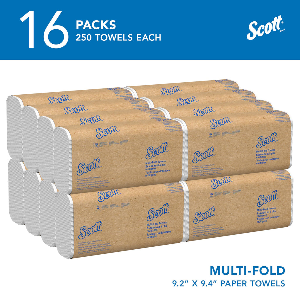 Scott® Professional Universal Multifold Paper Towels, Bulk (01840), Absorbency Pockets, 9.2" x 9.4" sheets, Standard Tier, Compressed, White (250 Sheets/Pack, 16 Packs/Case, 4,000 Sheets/Case)