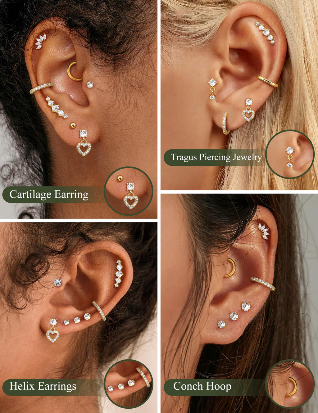 Flat Back Earrings for Women,20G Conch Tragus Helix Piercing Jewelry Gold