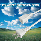 15FT White Flat Extension Cord Two Prong Polarized Light-Duty Power Cable, 125V 5A 625W for Indoor/Home Use, Slim Design for Christmas Lights, Halloween Decor, Lamps & Small Appliances (2 Pack)