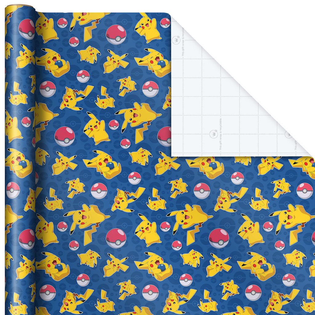 Hallmark Pokémon Wrapping Paper Rolls - Pikachu, Charmander, Bulbasaur Gift Wrap Paper (Set of 3 Rolls: 60 sq. ft. ttl.) for Birthday, Kids Parties, Gamers, Christmas Presents
