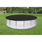 Bestway Round PVC 16 Foot Pool Cover for Above Ground Pro Frame Pools with Drain Holes and Secure Tie-Down Ropes, Black (Cover Only)