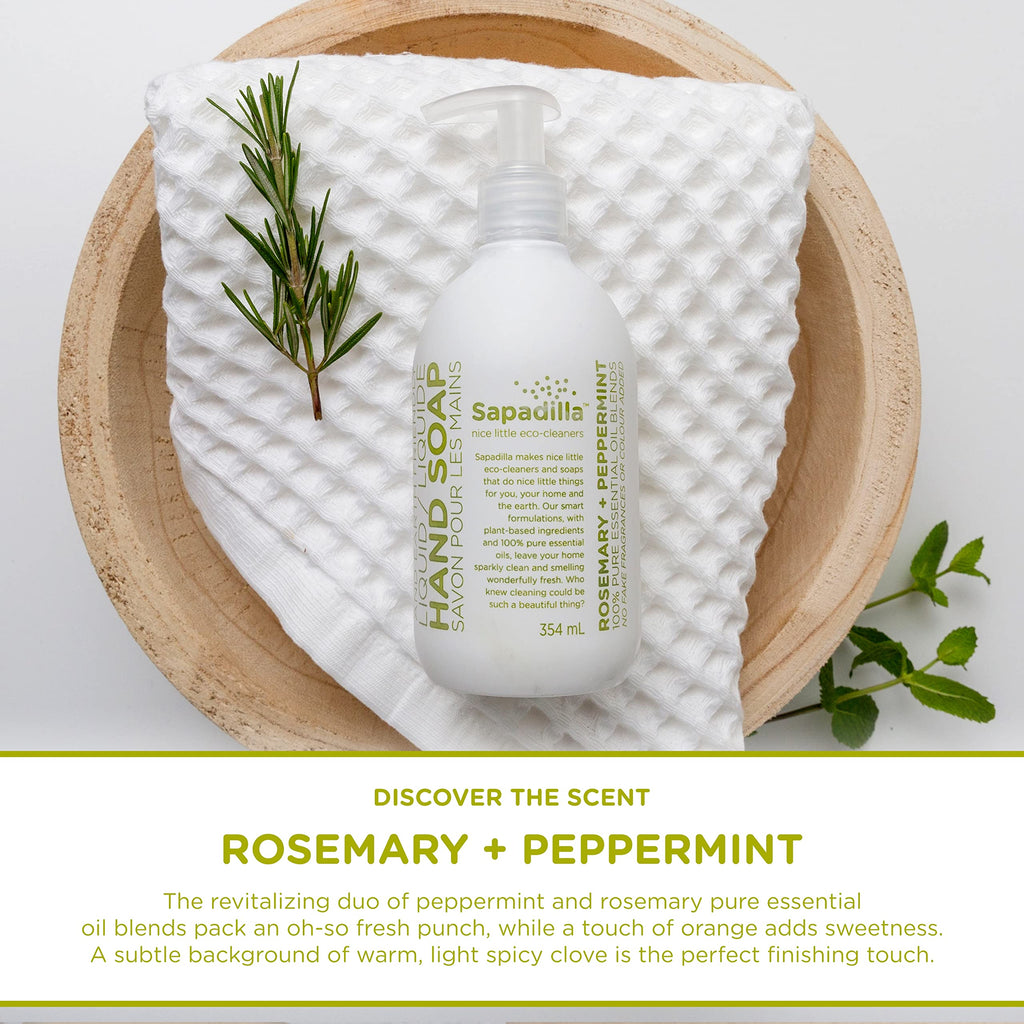 Sapadilla Liquid Hand Soap - Rosemary + Peppermint - Made with 100% Pure Essential Oil Blends, Cleansing & Moisturizing, Aromatic & Fragrant Hand Soap, Plant Based, Biodegradable, 12 Ounce (Pack of 3)