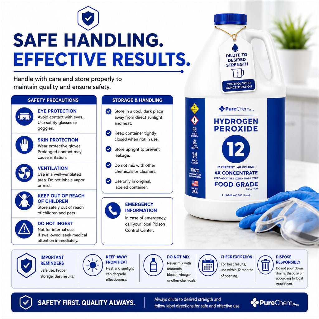 12% Concentrated Food Grade Hydrogen Peroxide (4 Gallons) - Cleaning Solution for Home, Laundry, Bath, Garden and More - derived from 35% Food Grade Hydrogen Peroxide