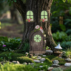 FESTGLOX Fairy Garden Door Windows for Tree Trunk Outdoor, Glow in the Dark