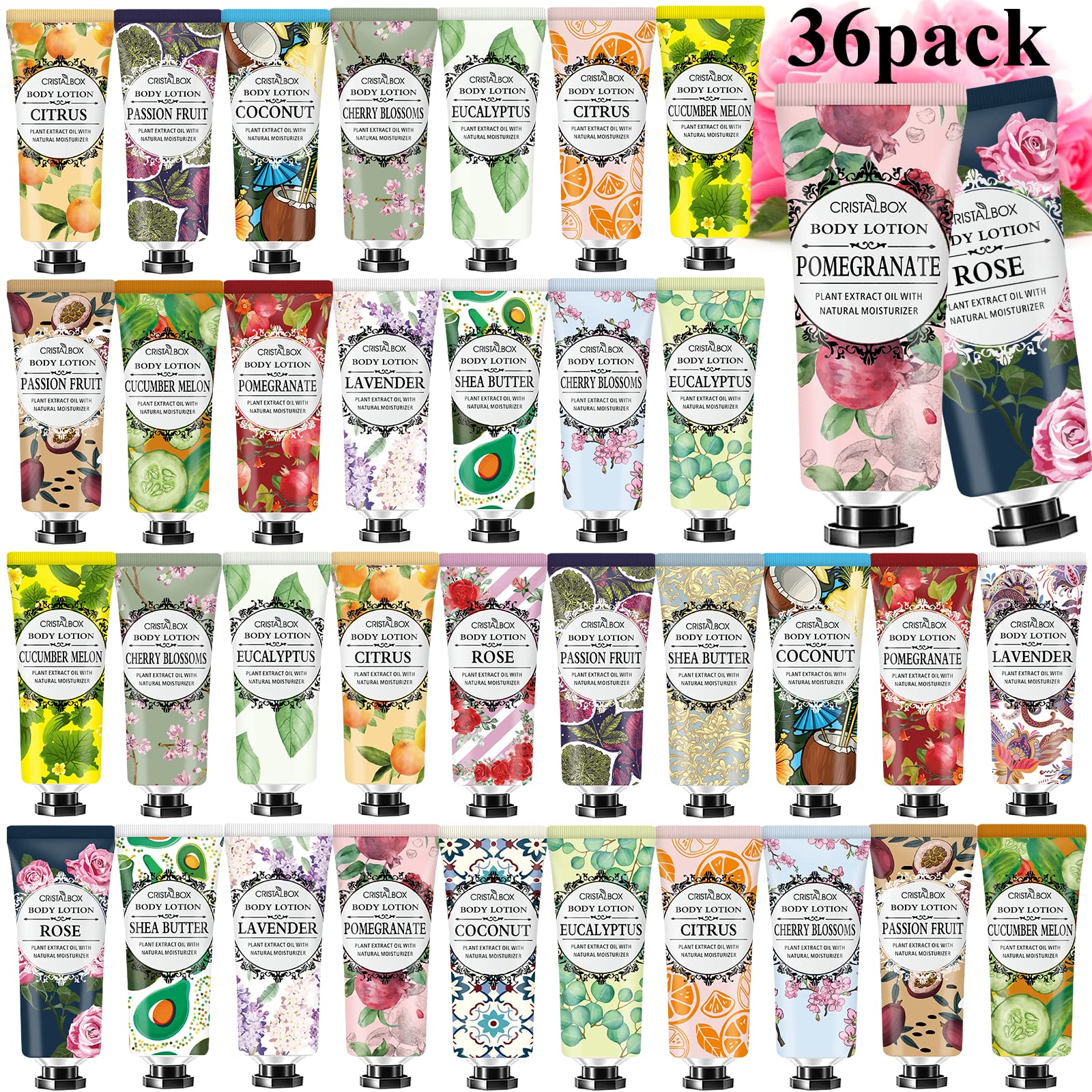 36 Pack Lotion for Dry Skin,Body Lotion for Women and Men,Easter Basket Stuffers,Appreciation Gifts,Natural Plant Scented Body Moisturizers,Travel Size Lotion Bulk,Moisturizing Lotion with Shea Butter