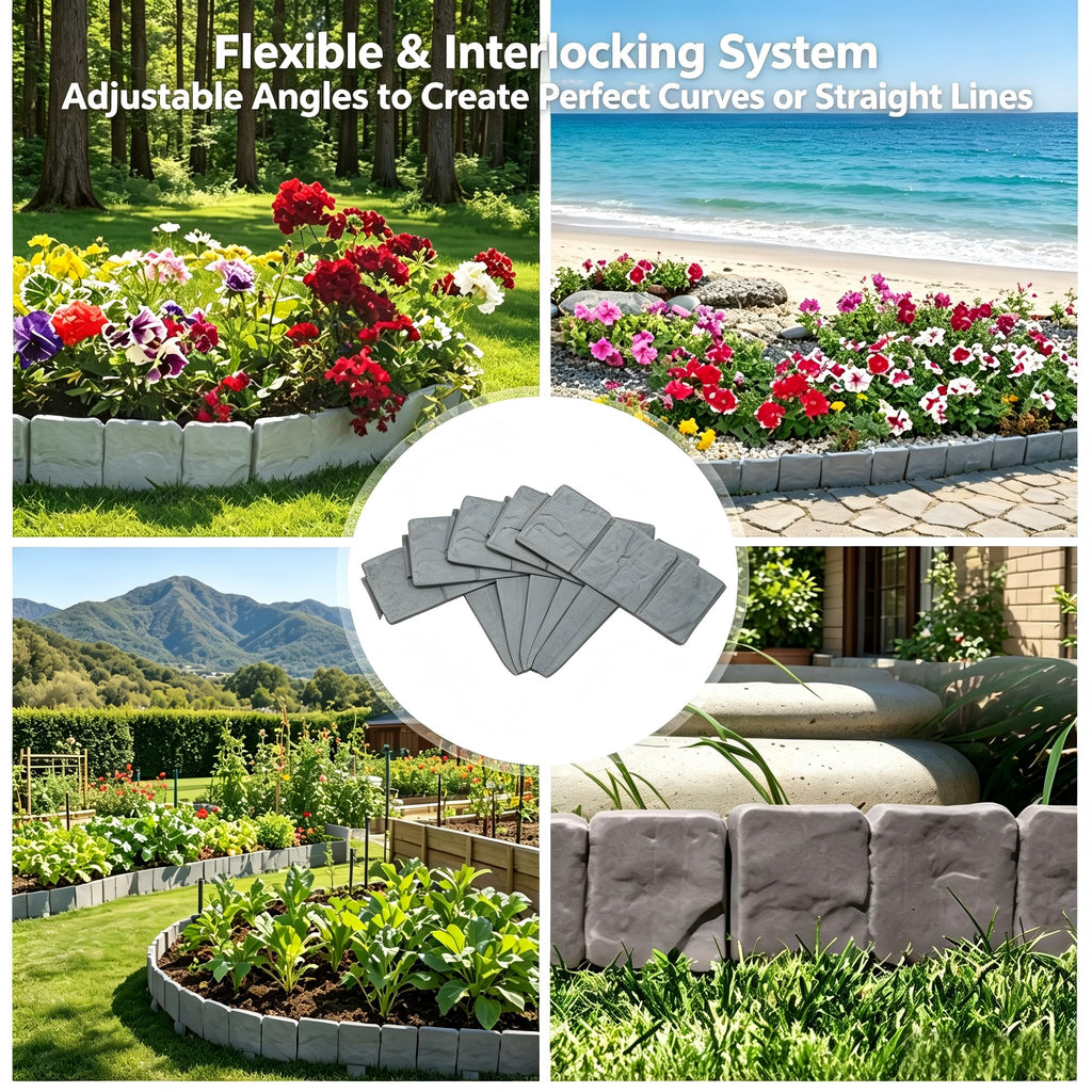 20PCS Imitation Stone Garden Fence, Faux Stone Edging for Landscaping,Plastic Retaining Edging Border for Flower Beds,Interlocking Landscape Edging,No Dig Decorative Lawn Border(Gery)