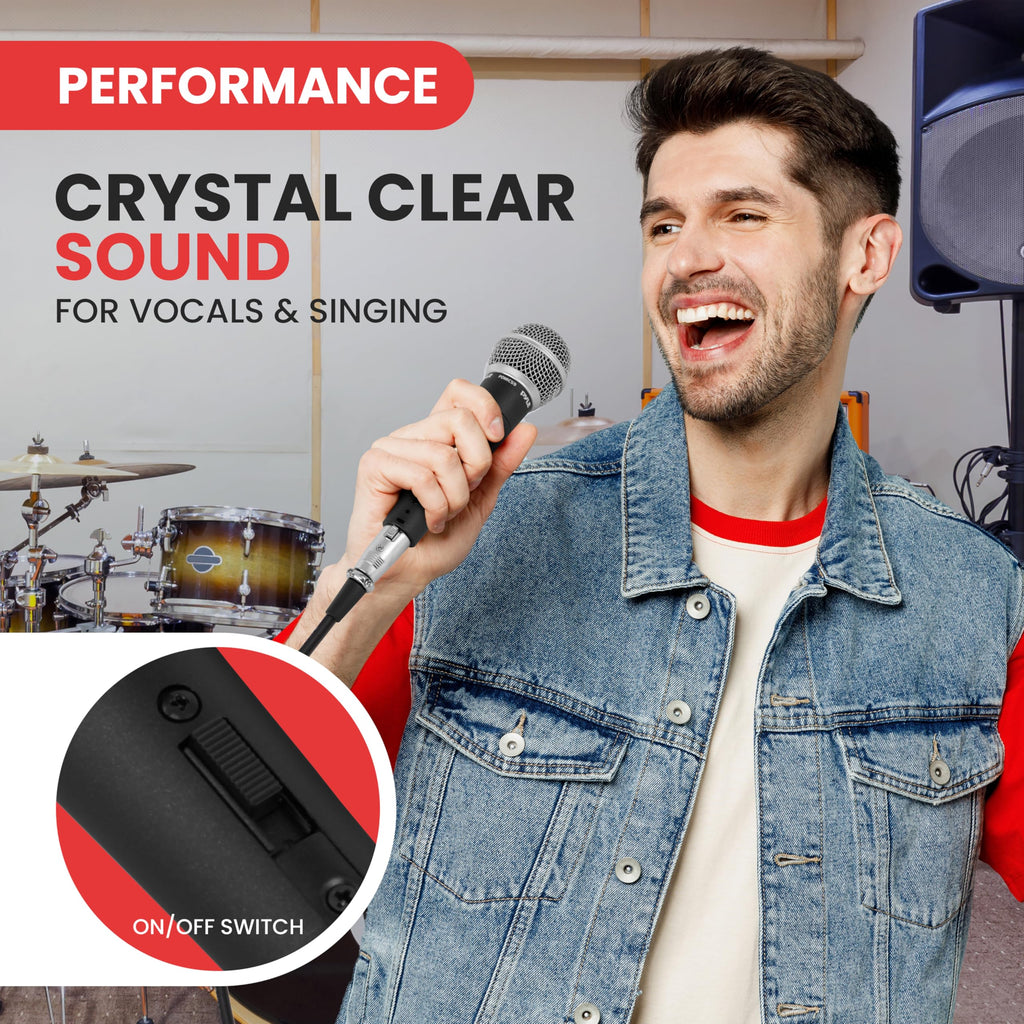 Pyle Microphone - Professional Dynamic Vocal Microphones, with ON/OFF Switch, Dynamic Cardioid, Handheld Mic for Singing, w/ 4.5 m – XLR Audio Cable, Compatible for Karaoke-Speaker-Speech-Amp-Mixer