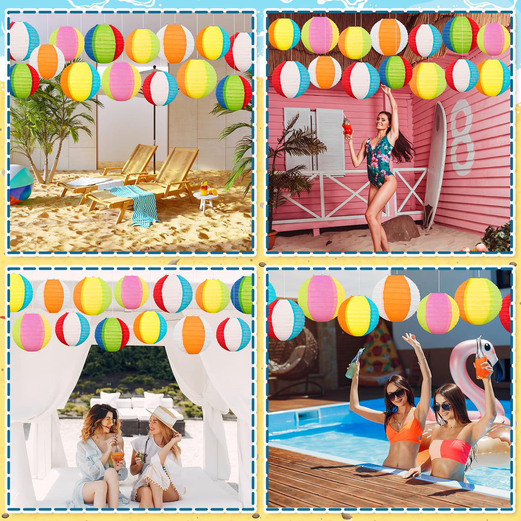 Renbuzhu 30PCS Beach Ball Paper Lanterns Bulk Pool Summer Luau Hawaiian Tropical Hanging Party Decorations Indoor Outdoor