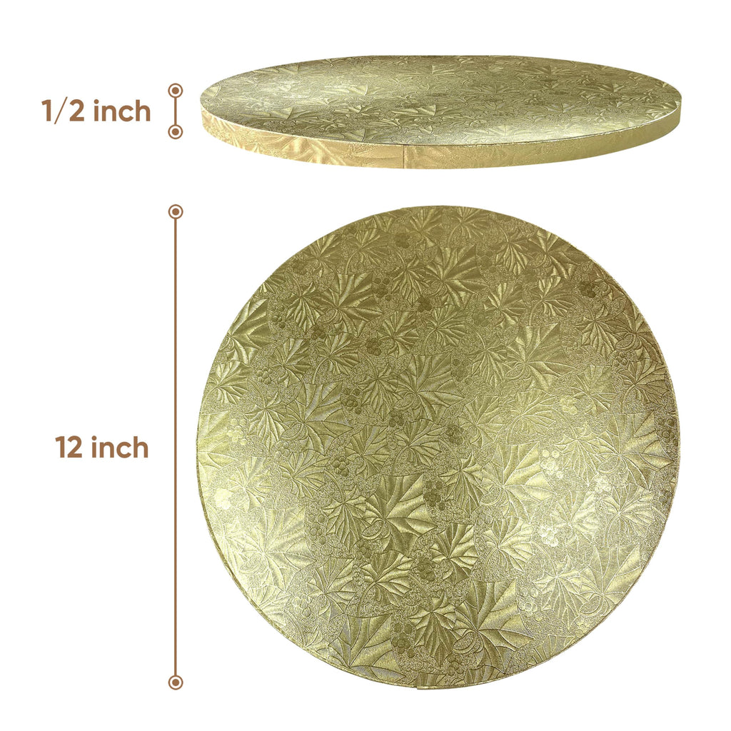 Cakebon Cake Boards 12" Gold Round Cake Drums 1/2" Thick Smooth Edge 12Pack