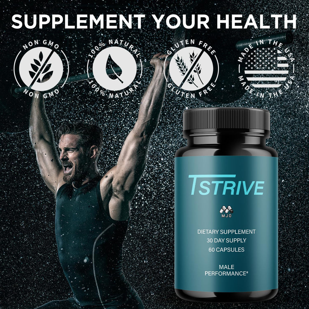 Tstrive for Men, Official T Strive Pills for Men with All Natural Ingredients, Maximum Strength Tstrive Men's Supplement with Premium Vitamins Supporting Wellness and Advanced Health (60 Capsules)