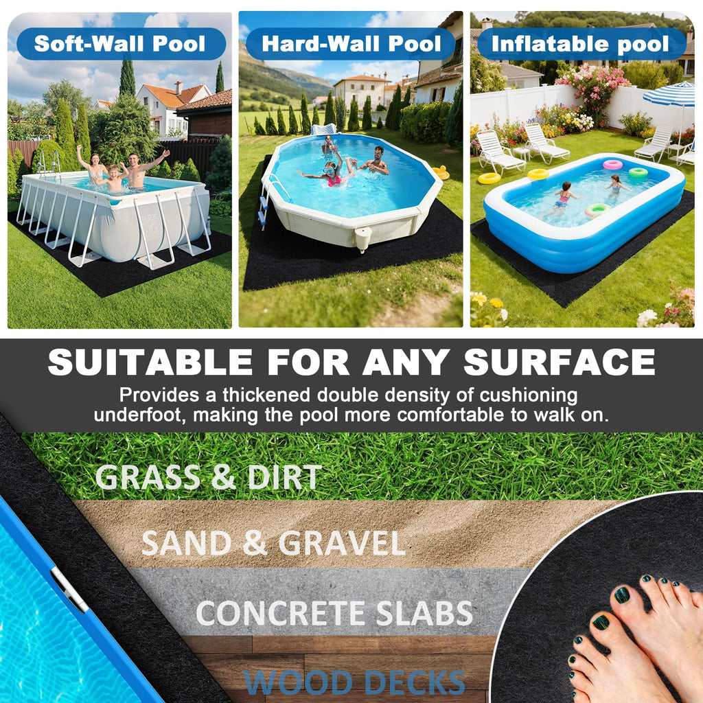12x24ft Rectangle Pool Liner Pad for Above Ground Pools,300G/M² Thicker Pool Liner Pad, Durable Density Puncture Resistant Mat,Effortless to Install, Pools Bottom Liner Protector, Extend Liner Life