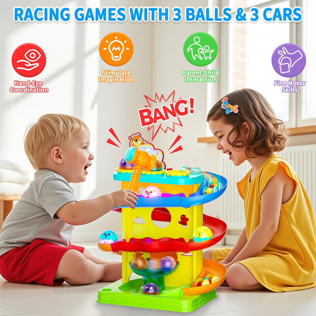 Funwee 2-in-1 Light Up Rolling Ball & Racing Car Ramp Toddler Toy