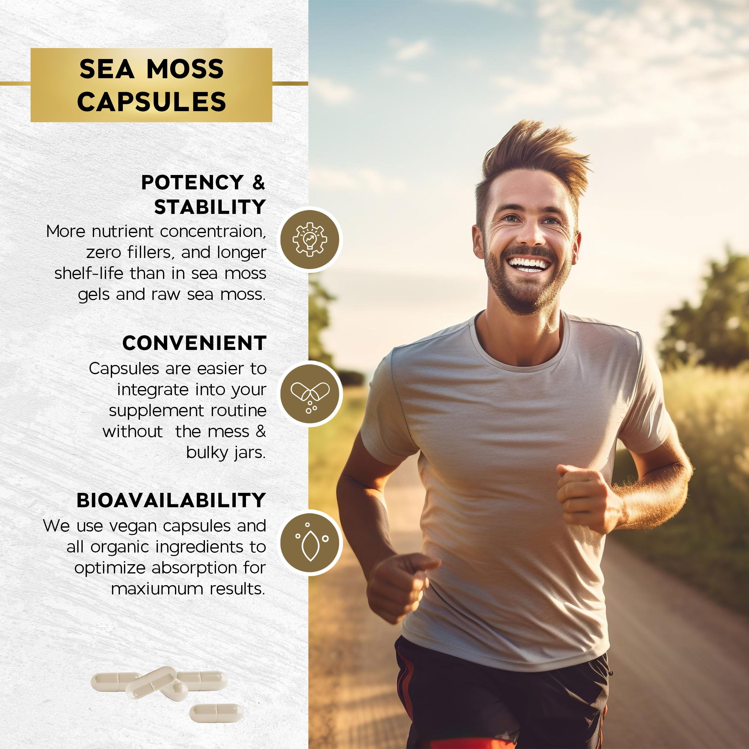 Sea Moss Black Seed Oil Ashwagandha Turmeric Bladderwrack Burdock - with Manuka, Honey Dandelion, ACV Black Pepper Gluten Free - 60 Count