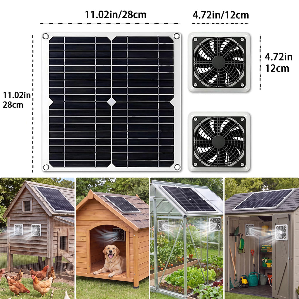 ywmvcm 20W Monocrystalline Solar Powered Fan Kit, IP54 Waterproof Dual Exhaust Fan with Control Switch & USB Ports for Chicken Coop, Greenhouse, Shed, RV, Outdoor Ventilation