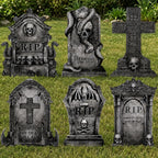 Halloween Decorations Outdoor Graveyard Tombstones: 6ct Large Tombstone Halloween Decor Yard Signs with Stakes, 16" Realistic Scary Skeleton RIP Cemetery Gravestones for Yard Lawn Outside Home Party