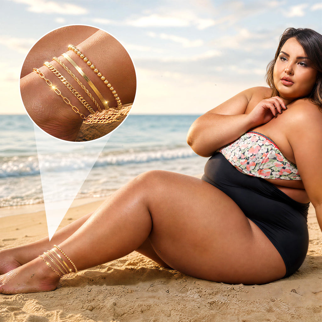 Poxtex Extra Large Anklets for Women Large Ankle, 14K Real Gold Dainty Anklets for Women Waterproof, 10"+2" Adjustable Large Ankle Bracelets for Women Plus Size, Ankle Bracelets for Women Trendy,