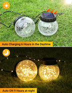 PARTPHONER Solar Lights Outdoor Waterproof 12-Pack, Solar Powered Hanging Lantern Cracked Glass Hanging Globes for Yard Decor Christmas Decoration, Shepherd Hook, Garden Tree Ornaments, Warm White