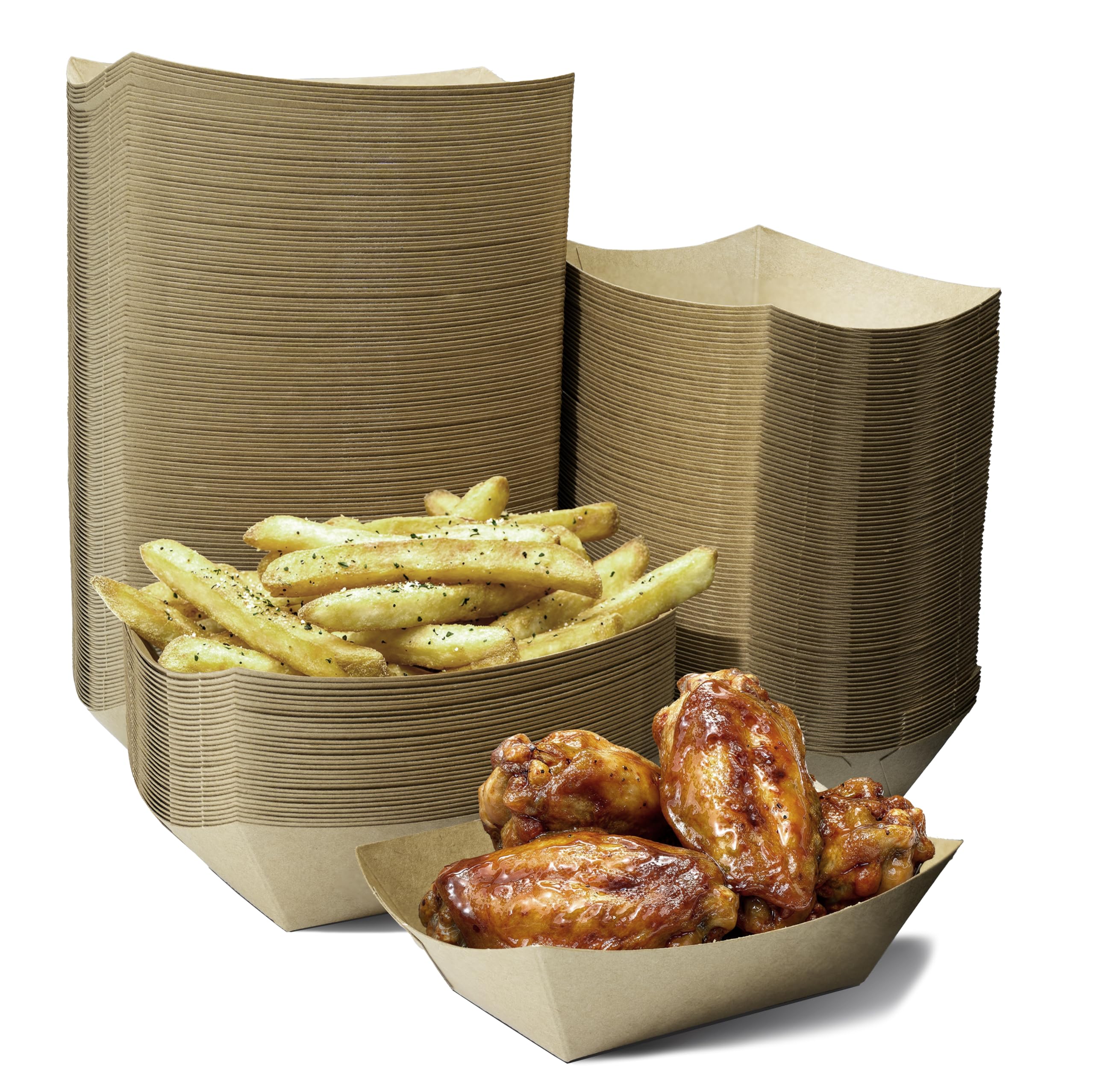Stock Your Home [250 Pack] Medium Disposable Brown Kraft Paper Food Trays, 1-Lb Concession Tray, Serving Boats for Party Snacks, Taco Bar, Seafood, Nachos Plates