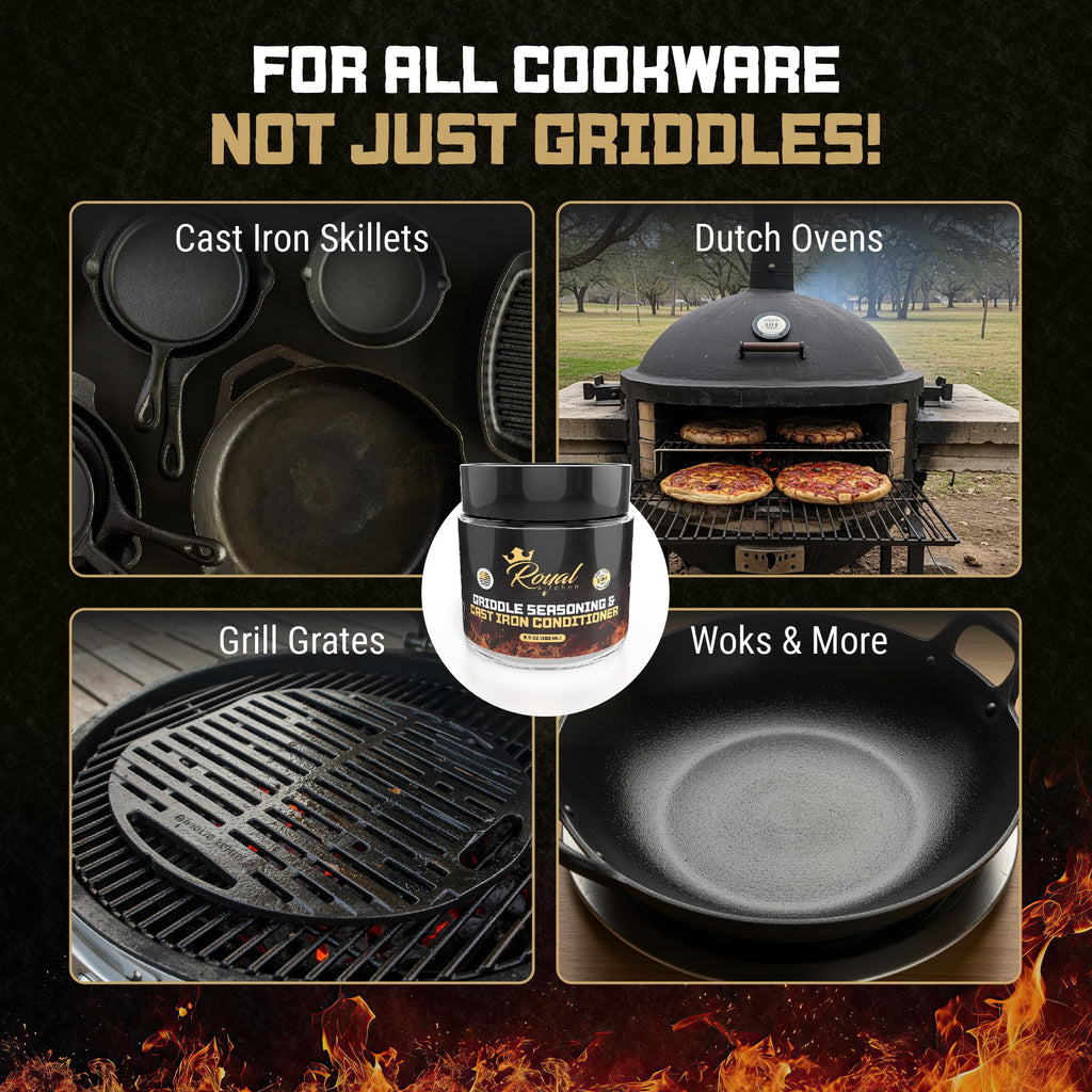 Royal Kitchen Cast Iron & Carbon Steel Seasoning Conditioner 2-IN-1 | Effective For Restoring, Protecting & Conditioning Blackstone Griddle, Cast Iron and Dutch Oven Cookware Food Safe and easy to use conditioner (15.3 Ounce (Pack of 1))