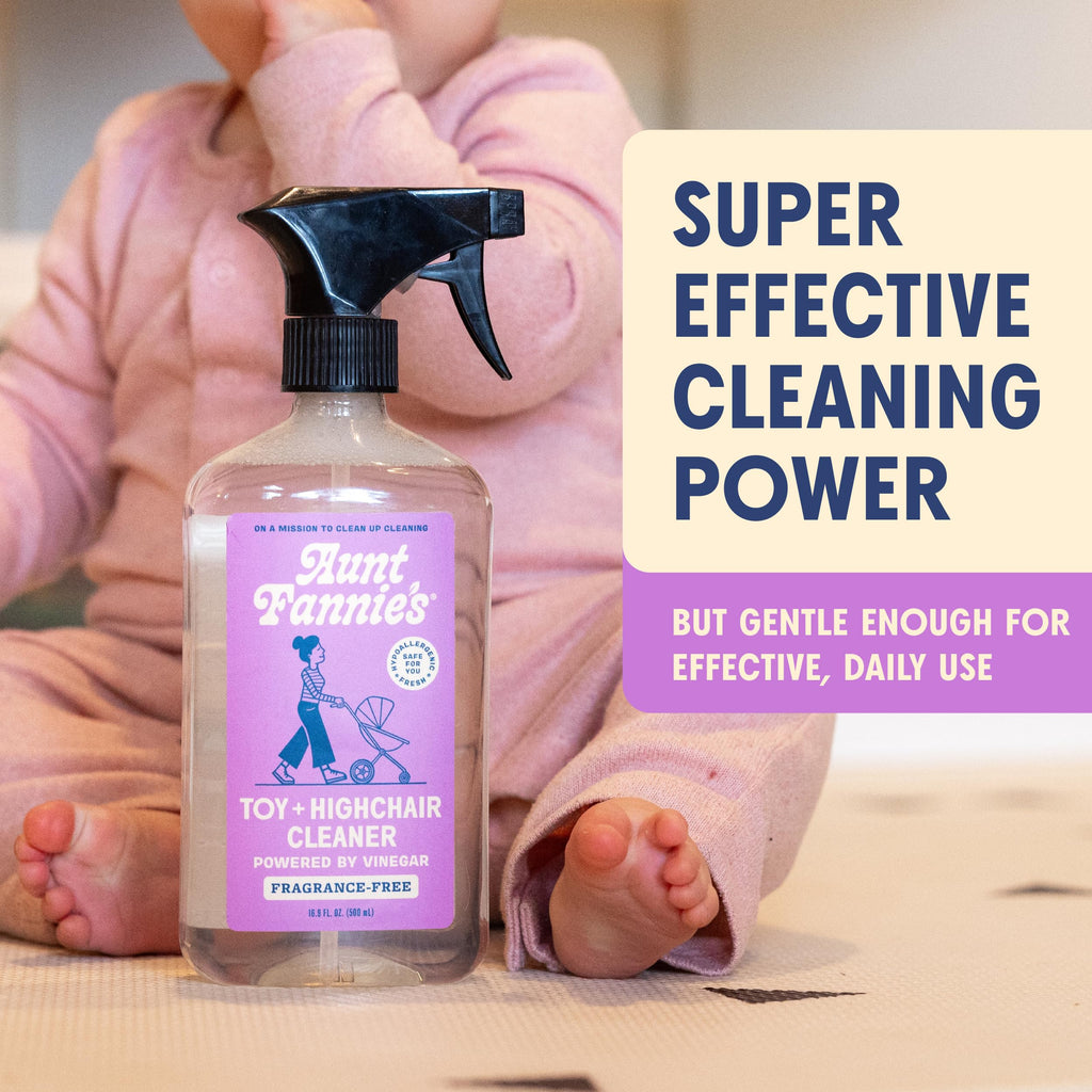 Aunt Fannie's Toy and Highchair Cleaner, Hypoallergenic, Multi-Purpose Spray Powered by Vinegar for Toys, High Chairs, Car Seats, Swings, Counters, and Other Hard Surfaces Fragrance Free, Pack of 6