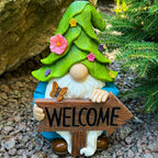 Mood Lab Garden Gnome - Solar Gnome Figurine with Welcome Sign - 9.1 Inch Decor Outdoor Lawn Statue with LED Lights