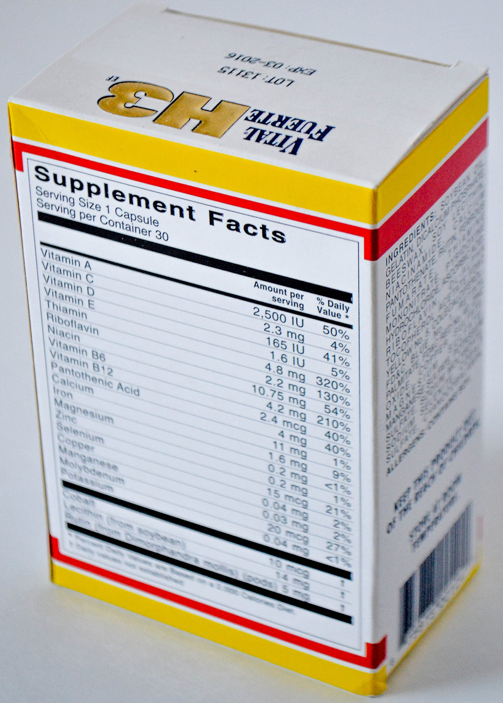 H3 Vitamins And Minerals Dietary Supplement 30 Capsules Antioxidant Y