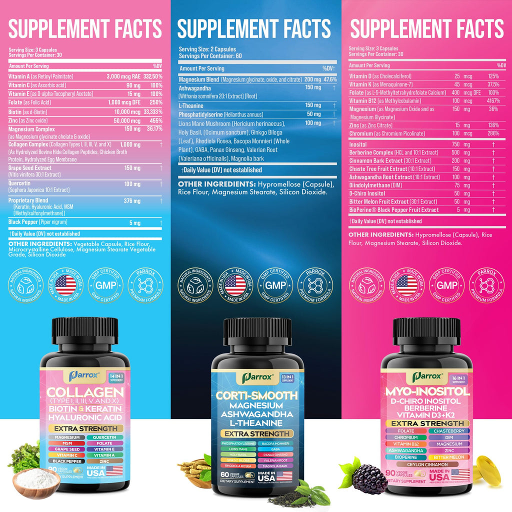 Parrox Collagen, Myo-Inositol & Cortisol Bundle, Berberine, She Shines Set