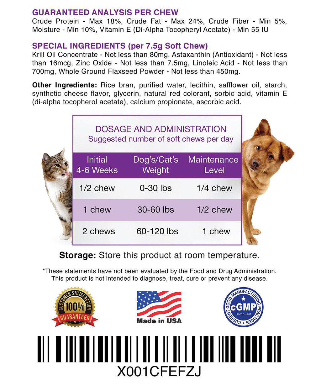 Hanzi Pets #1 Antarctic Krill Oil for Dogs Rich in Omega 3 Astaxanthin Vitamin E Skin and Coat Low Allergens Calories Certified Cgmp Made USA 60 Salty